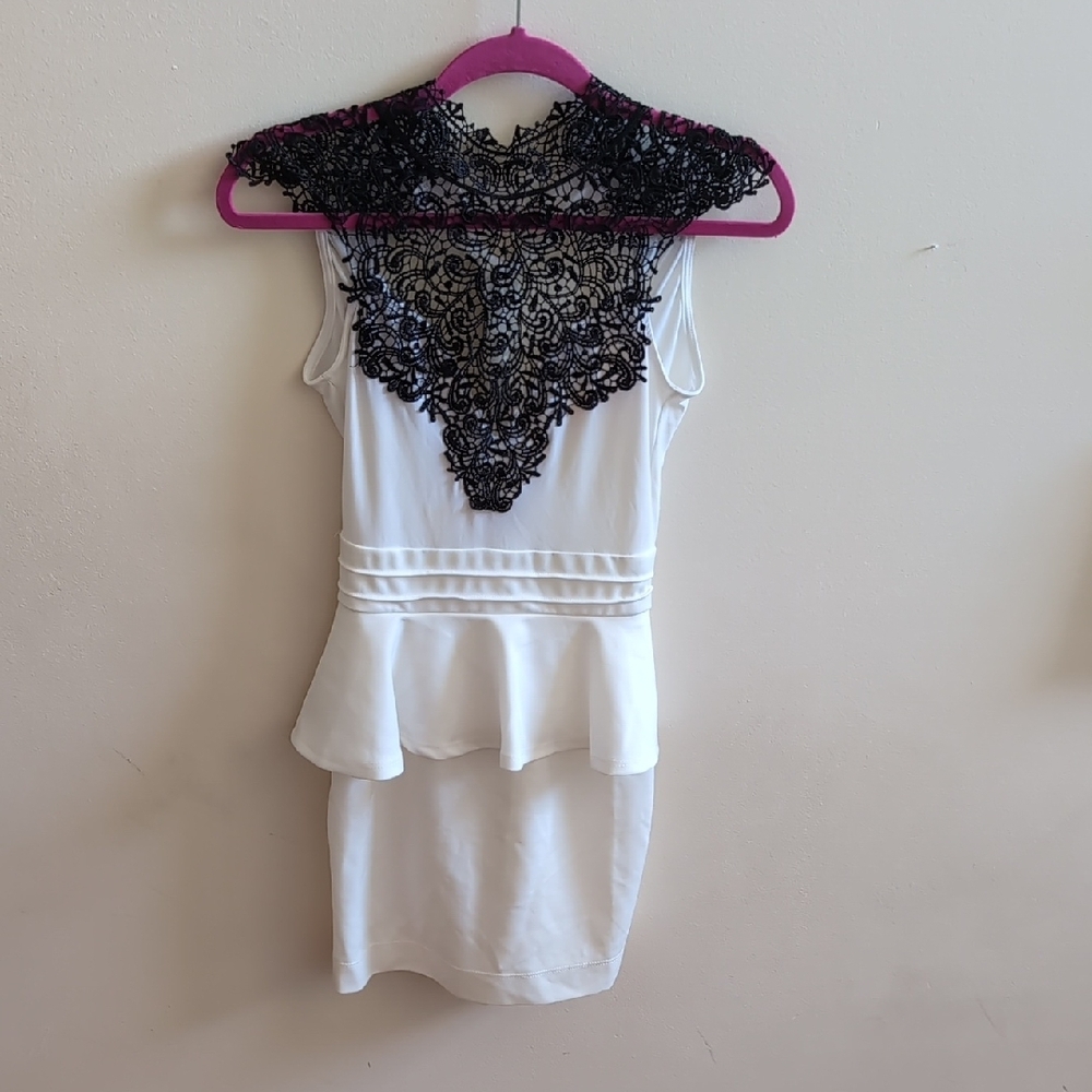 The Vintage Shop White Dress with Black Lace Neckline